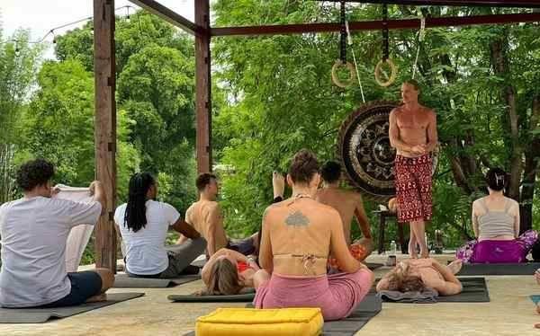 Breathwork group session Ferment Space lakeside Chiang Mai